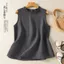 Văn Học Retro Màu Trơn Phong Cách Đơn Giản Không Tay Top Năm nay Áo Vest Nấm Cạnh Cổ Vải Lanh Cotton Quần Áo Nữ 5.26