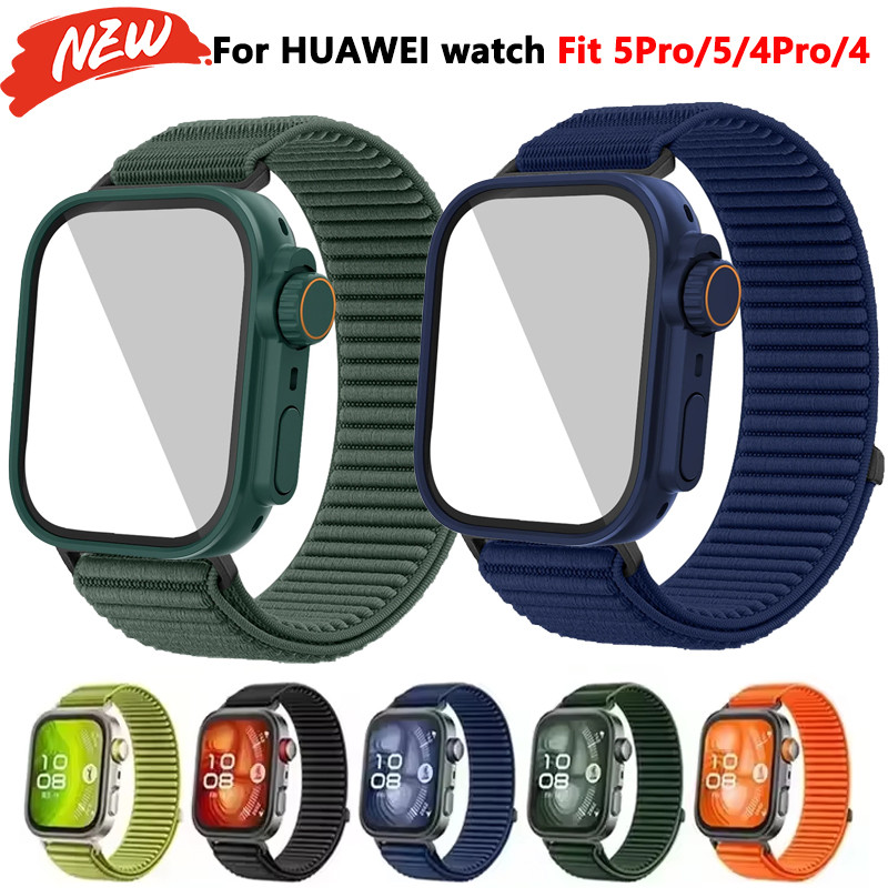 Thay đổi sang Ultra case + dây đeo vòng nylon trường cho Huawei Watch Fit 5 / 5 Pro / Fit 4 / 4 Pro dệt vòng tay thể thao có thể điều chỉnh