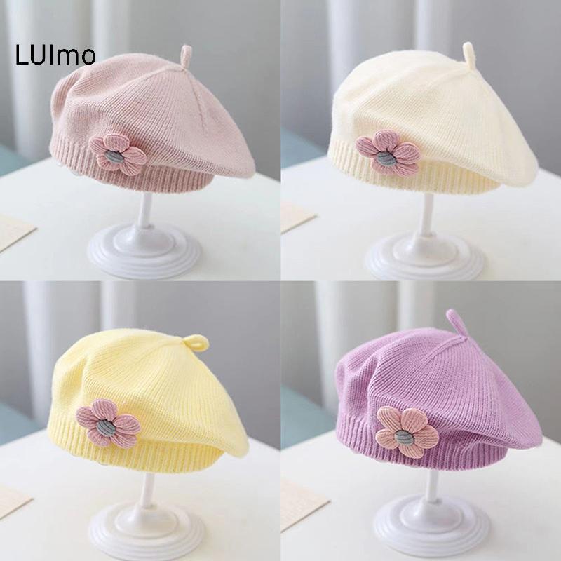 LUImo Hoa Bé Mũ Nồi Màu Trơn Mùa Đông Ấm Áp Dệt Kim Mũ Bò Cho Trẻ Sơ Sinh Bé Gái Hàn Quốc Tập Đi Công Chúa Nghệ Sĩ Họa Sĩ Mũ SBS