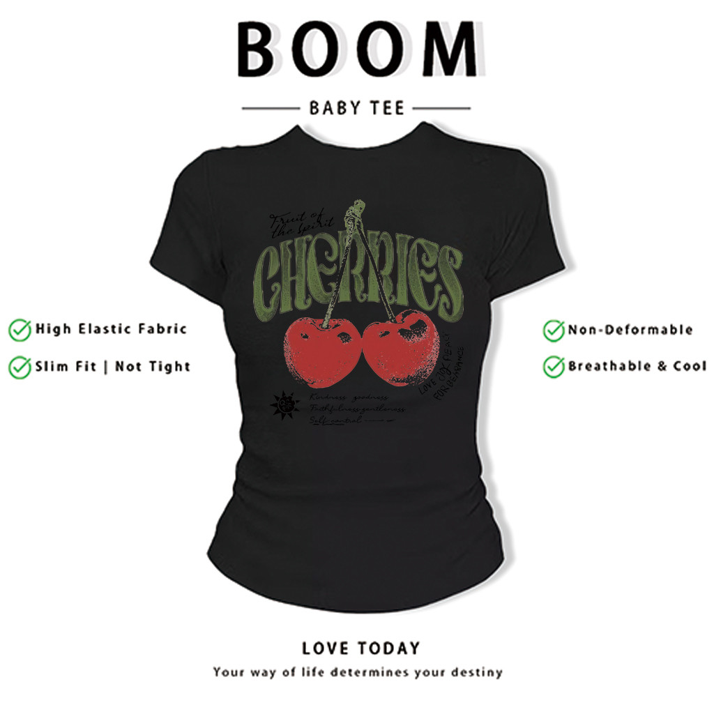 BOOM Áo Baby Tee Nữ Cotton Ôm Body-Áo Thun Ngắn Tay Y2K In Hình PhongCách Mùa Hè, Cổ Tròn Hàng Đầucách hàn quốc phongX08
