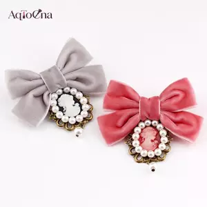 AqToCna Vintage Handmade Ngọc Trai Nhung Ruy Băng Nơ Ngực Hoa Pin Trang Sức Nữ Hoàng Cameo Làm Đẹp Đầu Venetian Ngọc Trai Thổ Cẩm AqToCna