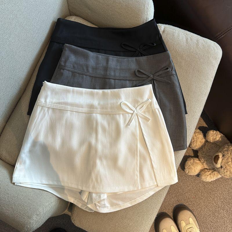 [Hàng mới về] Phong cách Hàn Quốc Nơ Sang trọng Chia Culottes Nữ Mùa xuân 2026 Phong cách mới Eo cao Chữ A Slim-Fit Ôm ôm ôm hông