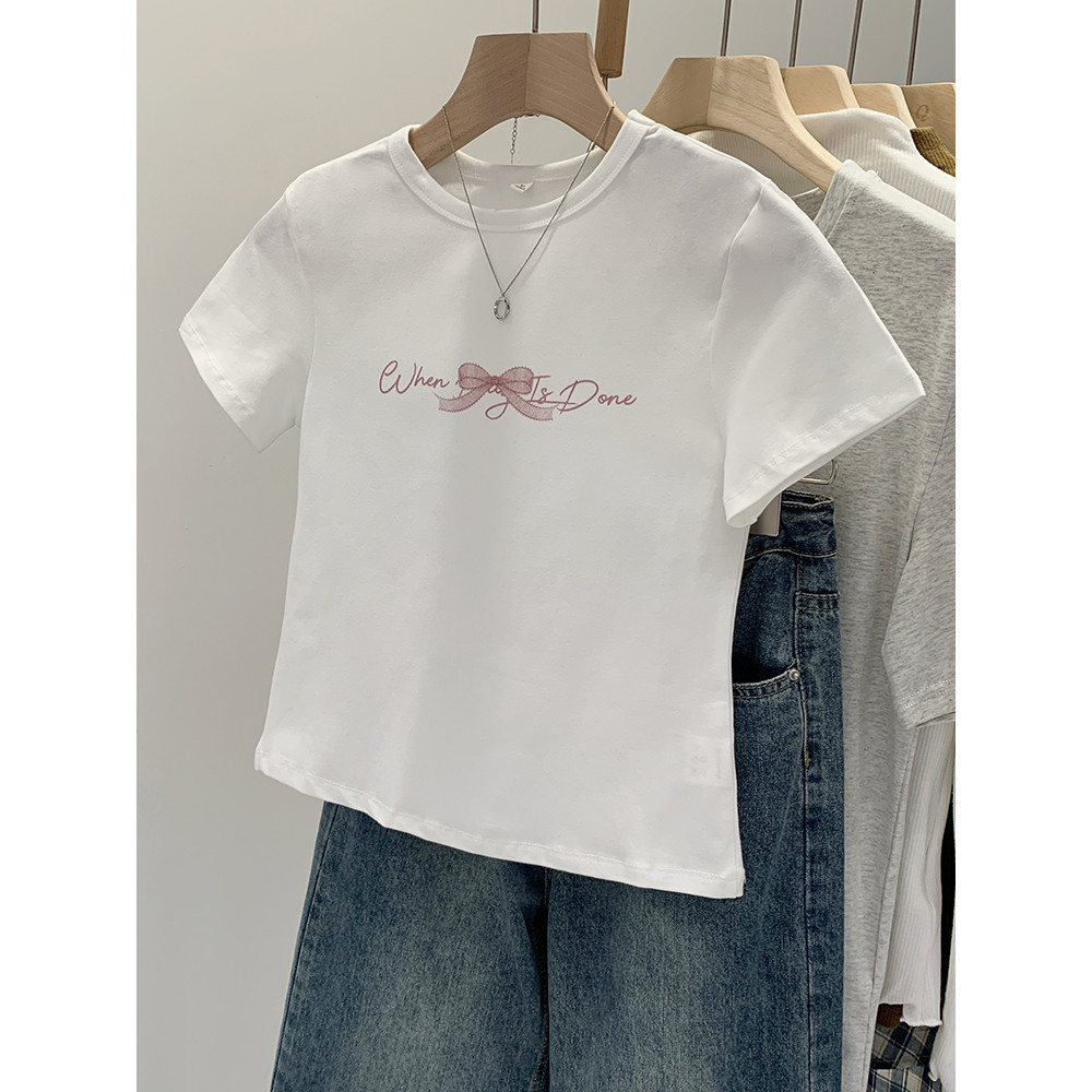 BOOM Áo Baby Tee Nữ Cotton Ôm Body-Áo Thun Ngắn Tay Y2K In Hình PhongCách Mùa Hè, Cổ Tròn Hàng Đầucách hàn quốc phong&22