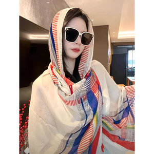 ☘️Đa năng Khăn lụa Phong cách retro Phong Cách Dân Tộc Khăn Choàng Retro Khóa Chống Nắng Khăn Choàng Áo Lụa Khăn Mùa Hè Mỏng Phong Cách Lớn Tây Bắc Du Lịch Mặc Khăn
