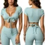MAPLEPOET-Áo thun ngắn tay mùa hè quấn chéo cổ chữ V màu trơn có gân Slim Fit Crop Tops