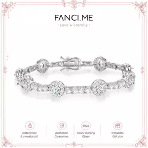 FANCIME "Noble Allure" Birthstone Cubic Zirconia Station Tennis Sterling Silver Bracelet