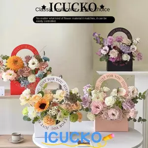 Giỏ hoa ICUCKO, Hộp đóng gói hoa giấy ngày lễ tình nhân, có tay cầm Túi quà tặng
