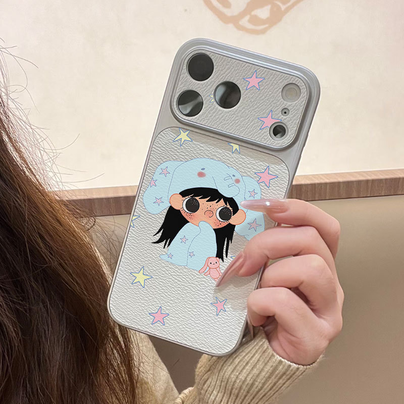 Ốp lưng iPhone, họa tiết da mạ, họa tiết cô gái ngôi sao, phù hợp cho iPhone 17 16 15 14 13 12 11 Pro Max Plus Max