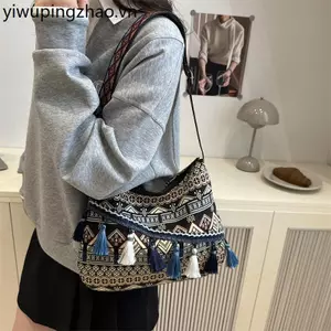 Yunnnan Tay Dệt Túi Phương Tây Phiên Bản Đôi Natto Túi Niche Retro Tua Rua Túi Nữ Phượng Hoàng Thành Phố Cổ Lưu Niệm