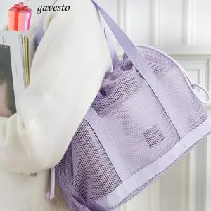 Túi đi biển dây rút GAVESTO, Túi giặt lưới có thể gập lại, Túi vệ sinh du lịch thoáng khí dung tích lớn