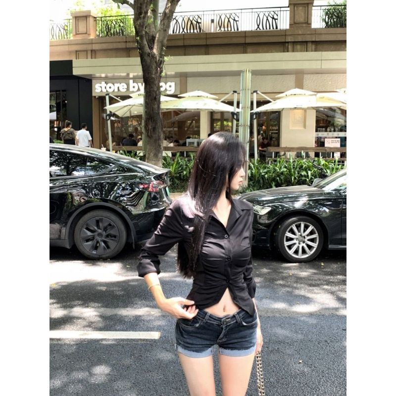 [Giảm giá trong thời gian có hạn] Thiết kế mới Phong cách sang trọng Ve áo xếp li màu đen Skinny hẹp Áo ngực dài tay
