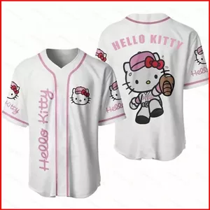 YB1 Hello Kitty Sanrio jersey đồng phục bóng chày mùa hè dáng rộng thoáng khí Áo thun BY1