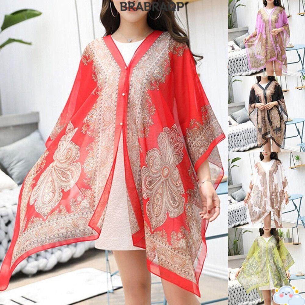 Khăn choàng đi biển BRARAA, Khăn choàng voan một kích thước, Áo thun cổ chữ V Boho thời trang dành cho nữ