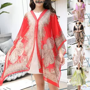 Khăn choàng đi biển BRARAA, Khăn choàng voan một kích thước, Áo thun cổ chữ V Boho thời trang dành cho nữ