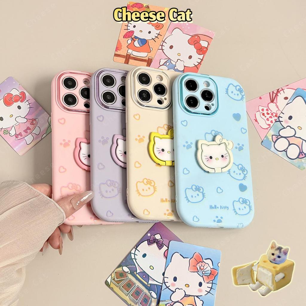 Ốp điện thoại Kitty kim loại có thể gập lại màu kẹo cho iPhone 12 11 15 14 13 16 17 Pro Max Xs Max XR 7 8