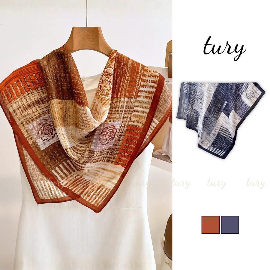 Khăn Lụa Vuông Unisex Nam Nữ - Tury - Khăn Choàng Cổ Vuông Họa Tiết Hoa Vintage - K9124