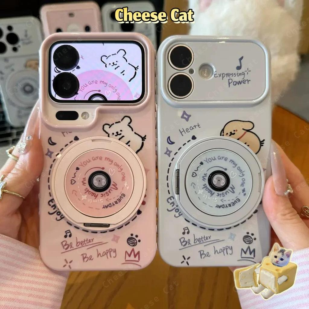 Giá đỡ điện thoại 360 độ có nhạc cún con Ốp điện thoại cho iPhone Ốp cho iPhone 14 13 12 11 15 Plus 16 17 Pro Max