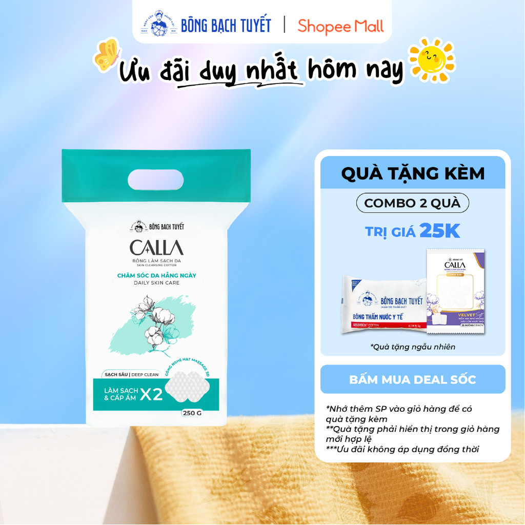 Bông tẩy trang làm sạch da Bông Bạch Tuyết Calla Sạch Sâu (250gr/túi)