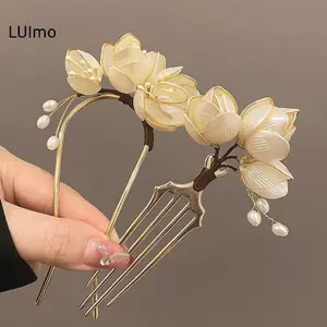 LUImo Thanh Lịch Vintage Hợp Kim Kẹp Tóc Thiết Kế Mộc Lan Phụ Kiện Tóc Kiểu Tóc Tăng Cường Trang Trí Mũ SBS