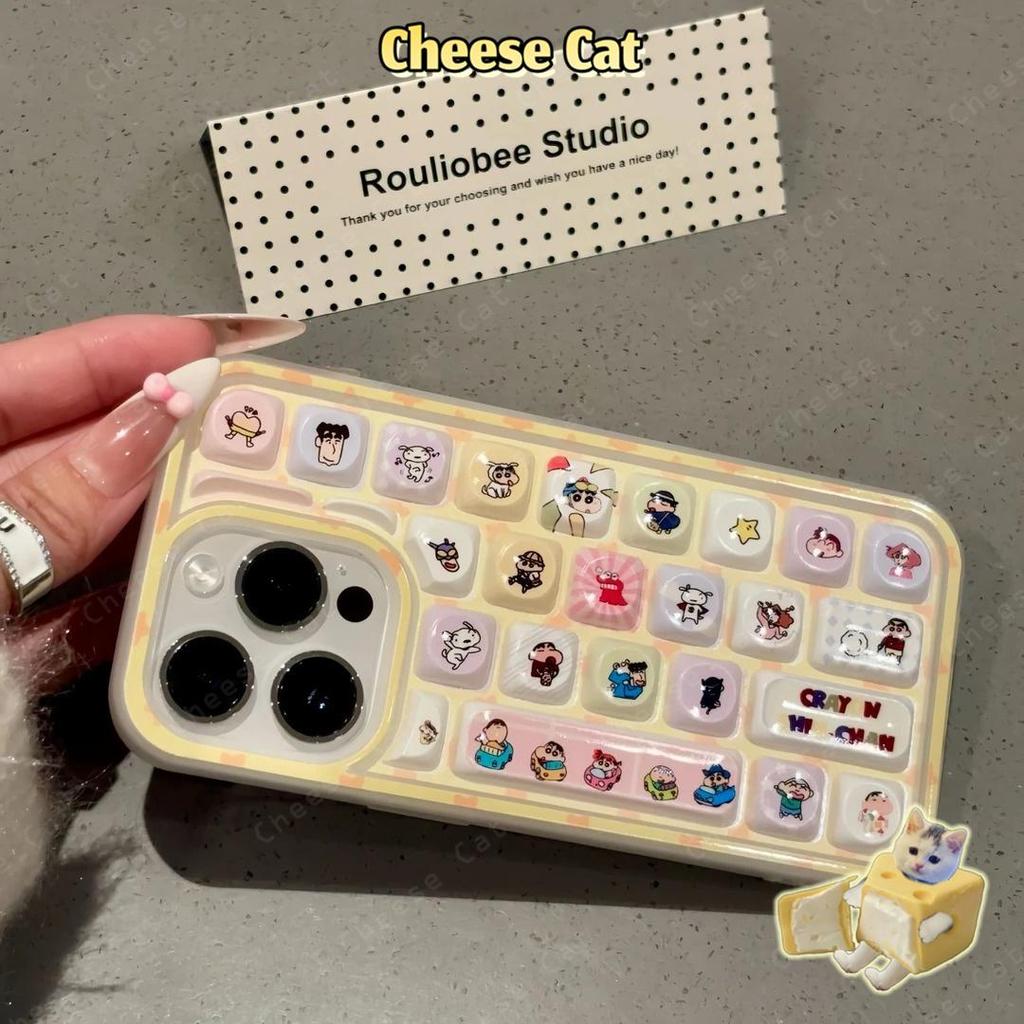 cho Chan Shin Ốp lưng iPhone hoạt hình dễ thương Kitty cho iPhone 11 14 13 15 12 16 17 Pro Max Ốp bàn phím sáng tạo