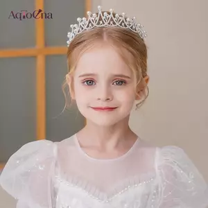 AqToCna 2023 Mới Nữ Bé Gái Màu Bạc Vương Miện Mũ Pha Lê Hàn Quốc Tiara Thời Trang Sinh Nhật Kim Cương Giả Vương Miện Phụ Kiện Tóc AqToCna