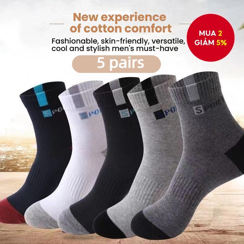 5 Gói Tất Nam Sợi Tre Crew - Thể Thao Thoáng Khí Cho Thường Ngày / Kinh Doanh / Thể Thao (Size 36-44) - Bắp Giữa Chống Ẩm Chống Mùi (Đen / Trắng / Xám)