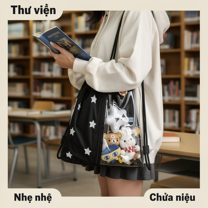 túi dây rút trong suốt nylon nhẹ bền chống nước ngăn pvc khóa kéo học sinh đi học