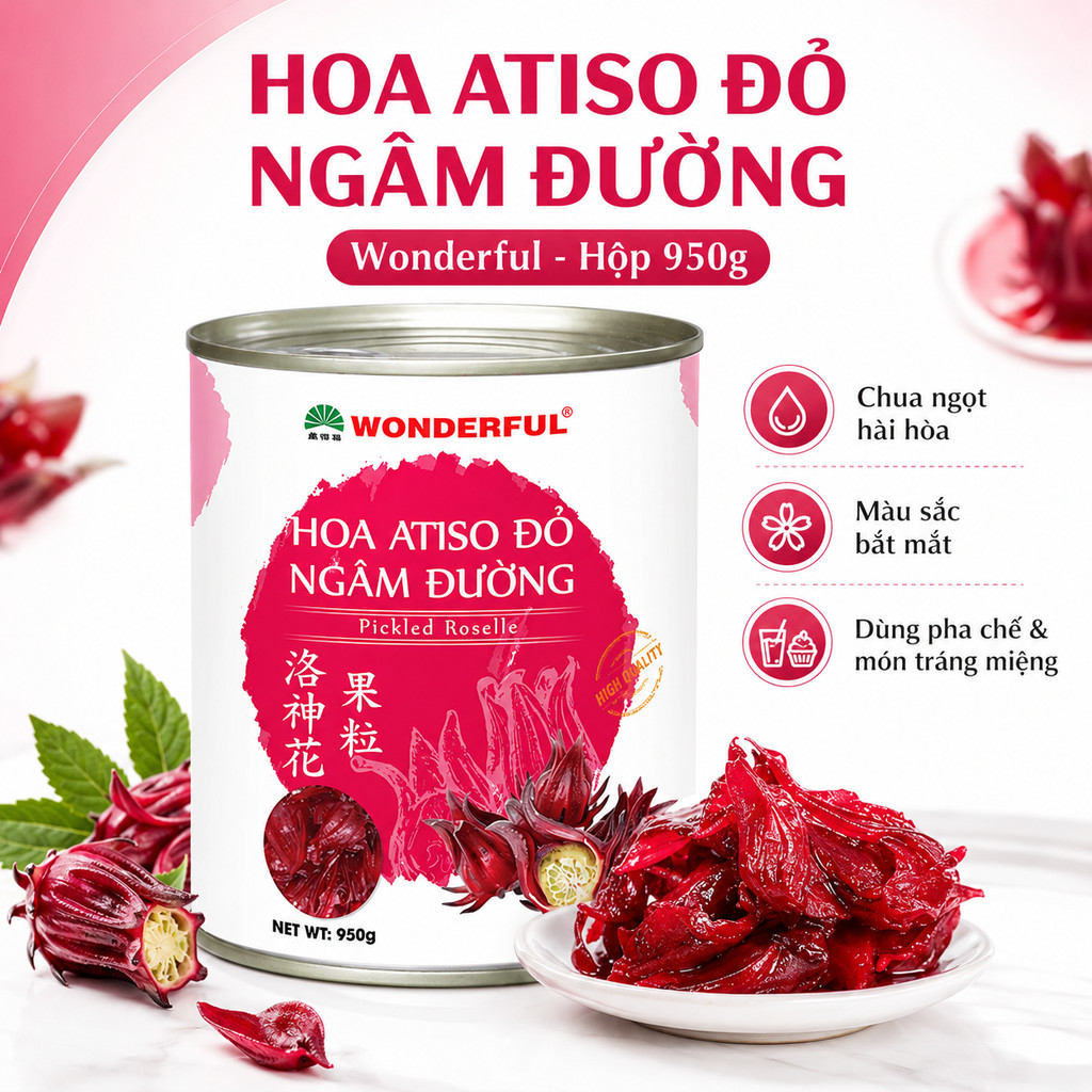 Hoa Atiso Đỏ Ngâm Đường Hiệu Wonderful - Hộp 950g