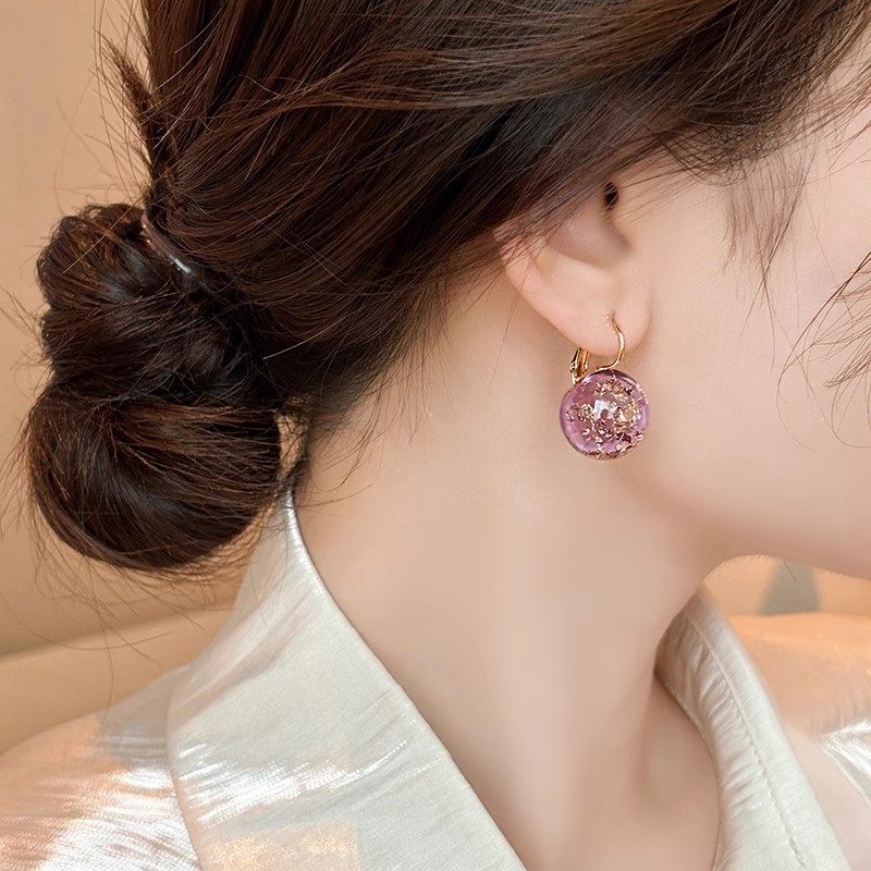 Bông tai pha lê độc đáo lá vàng tím