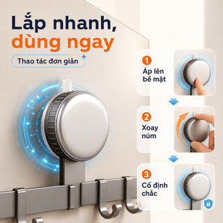 Móc treo quần áo nhôm chống gỉ hút chân không, lắp đặt dễ dàng không cần khoan