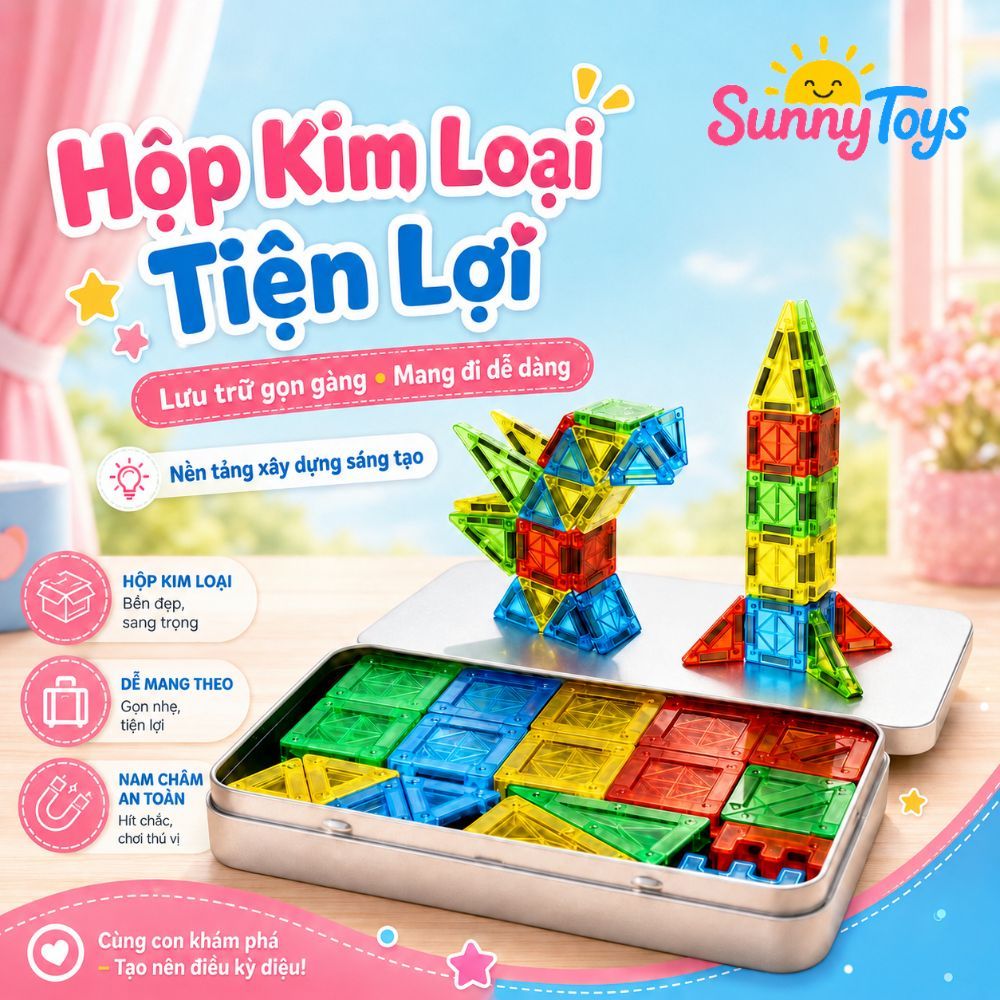 Bộ Nam Châm Lắp Ghép Trong Suốt SunnyToys - Miếng Ghép Sáng Tạo Cho Bé Xếp Hình