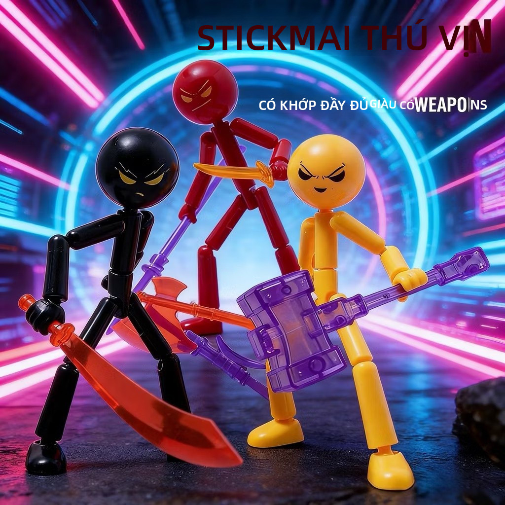 【🇻🇳Có sẵn kho】Matchstick Man DIY Đồ trang trí lắp ráp Trang trí 12cm Di chuyển được Joint Stickman Nhân vật hành động