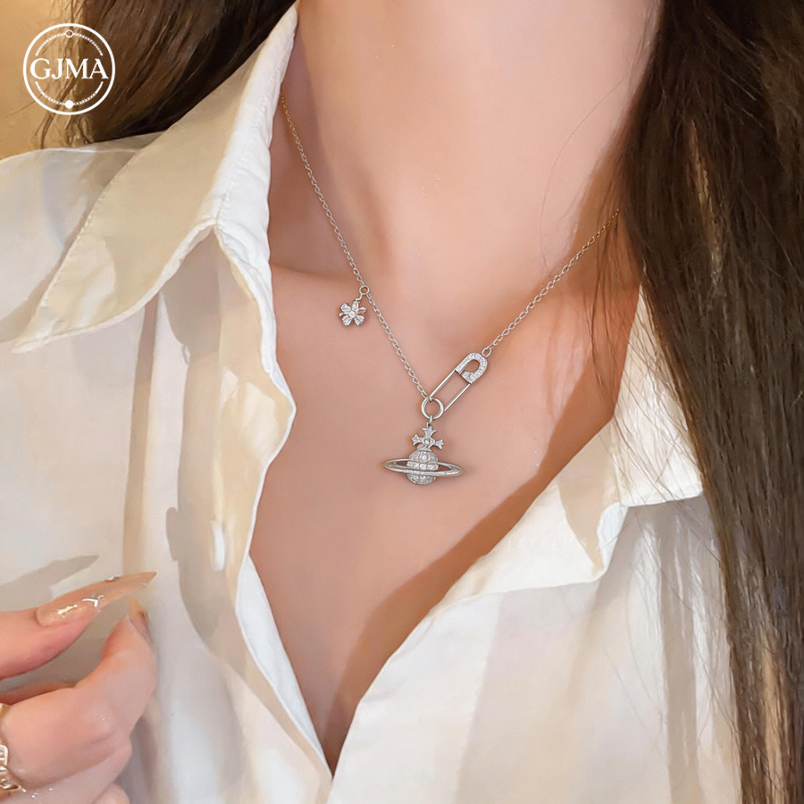 Zircon Cross Flower Saturn Mặt dây chuyền Vòng cổ thời trang đơn giản Phụ kiện cao cấp