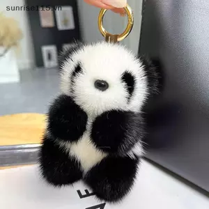 SRVN Gấu Trúc Nhỏ Sang Trọng Búp Bê Túi Nữ Đồ Trang Trí Dễ Thương Giả Lông chồn Gấu Trúc Móc Khóa Xe Hình Gấu Dễ Thương Móc Chìa Khóa Xe Ô Tô Quà Tặng Thời Trang.