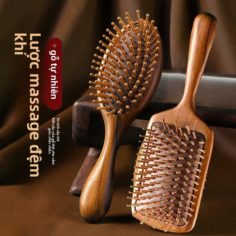 Lược đệm hơi gỗ đàn hương – [Chải mượt & massage da đầu] , thông kinh lạc, tiện mang theo