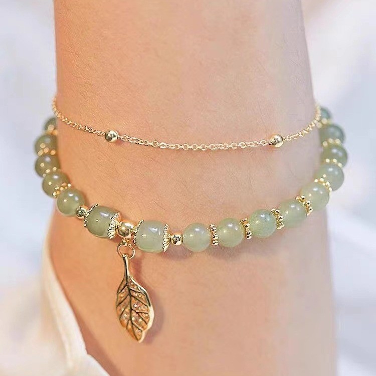 Vòng tay nữ "cành vàng và lá ngọc bích Hetian Jade 14K