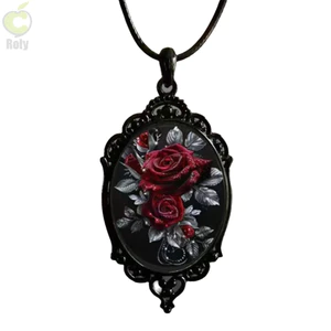 Vòng Cổ Halloween ROLY, Mặt Trăng Mặt Trời Phong Cách Vintage Gothic Kính Mặt Dây Chuyền Vòng Cổ Hoa Hoa Charm Vòng Cổ Phụ Kiện Trang Sức