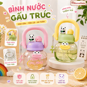 Bình Nước Gấu Trúc 800ml HomeMate Có Ống Hút, Lõi Lọc Trà, Quai Xách Và Charm Dễ Thương Cho Bé