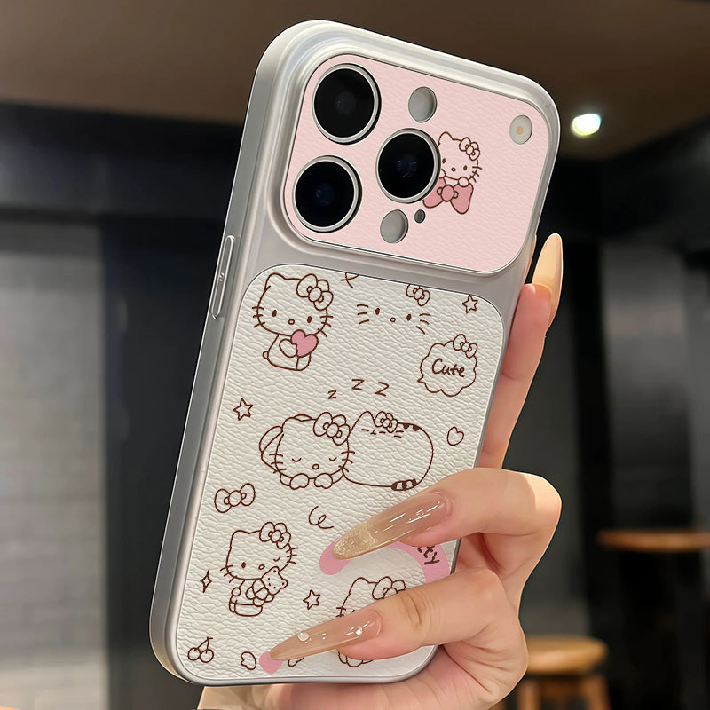 Ốp lưng iPhone họa tiết da mạ họa tiết mèo Kitty iPhone 17 16 15 14 13 12 11 Pro Max Plus Max