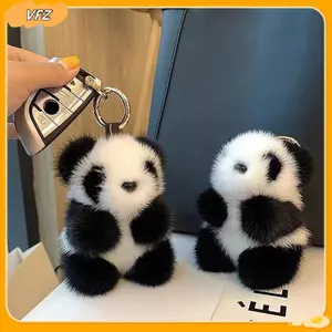 VFZ Gấu Trúc Nhỏ Sang Trọng Túi Nữ Đồ Trang Trí Dễ Thương Giả Lông chồn Gấu Trúc Móc Khóa Xe Louislifecool