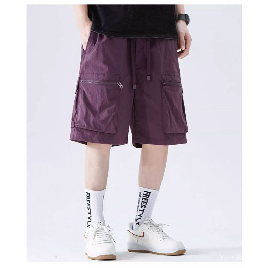 Quần short bảo hộ lao động bằng lụa băng phong cách Nhật Bản, dáng rộng và sành điệu, hợp thời trang trên Instagram, quần short thể thao mùa hè thoáng khí thông thường đa năng XQEB