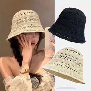Mũ xô rỗng dành cho nữ mới - Mũ chống nắng dệt kim thoáng khí cho bãi biển mùa hè ngoài trời thông thường