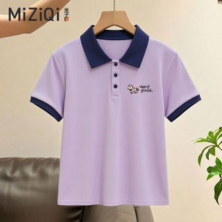 [MIZIQI] Áo thun ngắn tay cổ áo phong cách Preppy dành cho nữ, Áo thun ngắn tay cao cấp cổ Polo