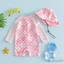 MAPLEPOET-Toddler Đồ Bơi Bé Gái Nơ Hoa Kẻ Sọc In Rash Guard Bộ Đồ Tắm Có Mũ