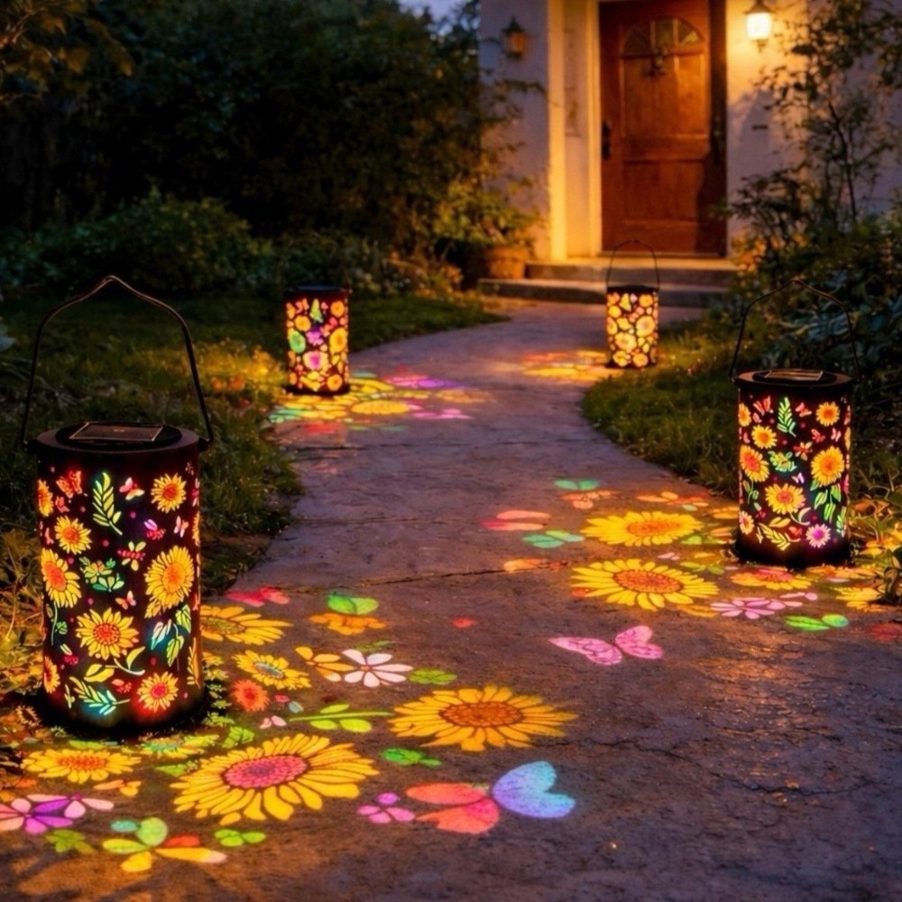 Đèn chiếu ngoài trời FEDAOG, Đèn lồng sân vườn hướng dương chống nước đầy màu sắc, Đèn lồng treo trang trí sân vườn LED lâu trôi