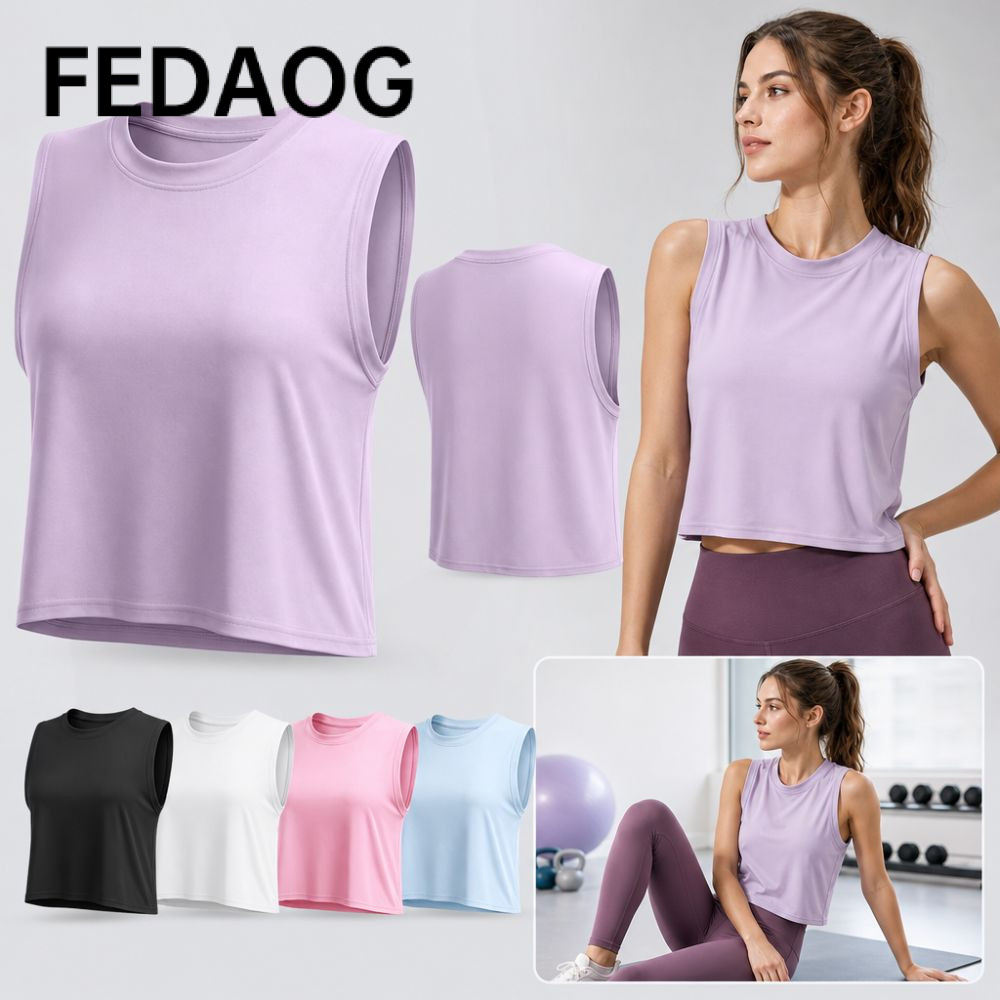 Áo chạy bộ thể dục nữ FEDAOG, Áo tập Yoga Slim Fit thân thiện với da thoáng khí, Cổ tròn Fashiona mềm mại thoải mái Nhanh khô Thể dục thể thao ngắn tay khô