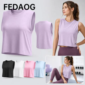 Áo chạy bộ thể dục nữ FEDAOG, Áo tập Yoga Slim Fit thân thiện với da thoáng khí, Cổ tròn Fashiona mềm mại thoải mái Nhanh khô Thể dục thể thao ngắn tay khô