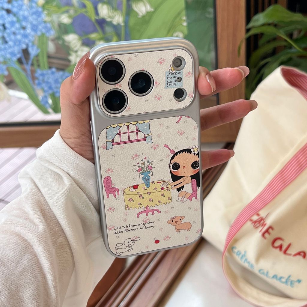 Vỏ điện thoại iPhone 17 kiểu hoa nhỏ, thiết kế toàn phần, cửa sổ lớn 16Vân da
