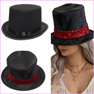 Cinnan Unisex Cabaret Pháp Sư Mũ Mũ Đen Đính Kim Sa Lấp Lánh Đai Đạo Cụ Sân Khấu