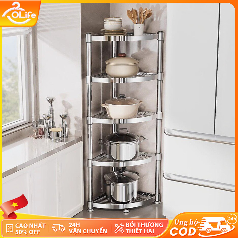 Kệ Inox Góc Nhiều Tầng Đa Năng Lưu Trữ Vật Dụng Phòng Tắm Nhà Bếp Phòng Khách Nhỏ Gọn Tiện Dụng